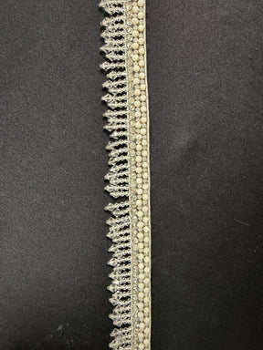 Ivory and Silver Crystal Beaded Edging - T823