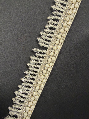 Ivory and Silver Crystal Beaded Edging - T823