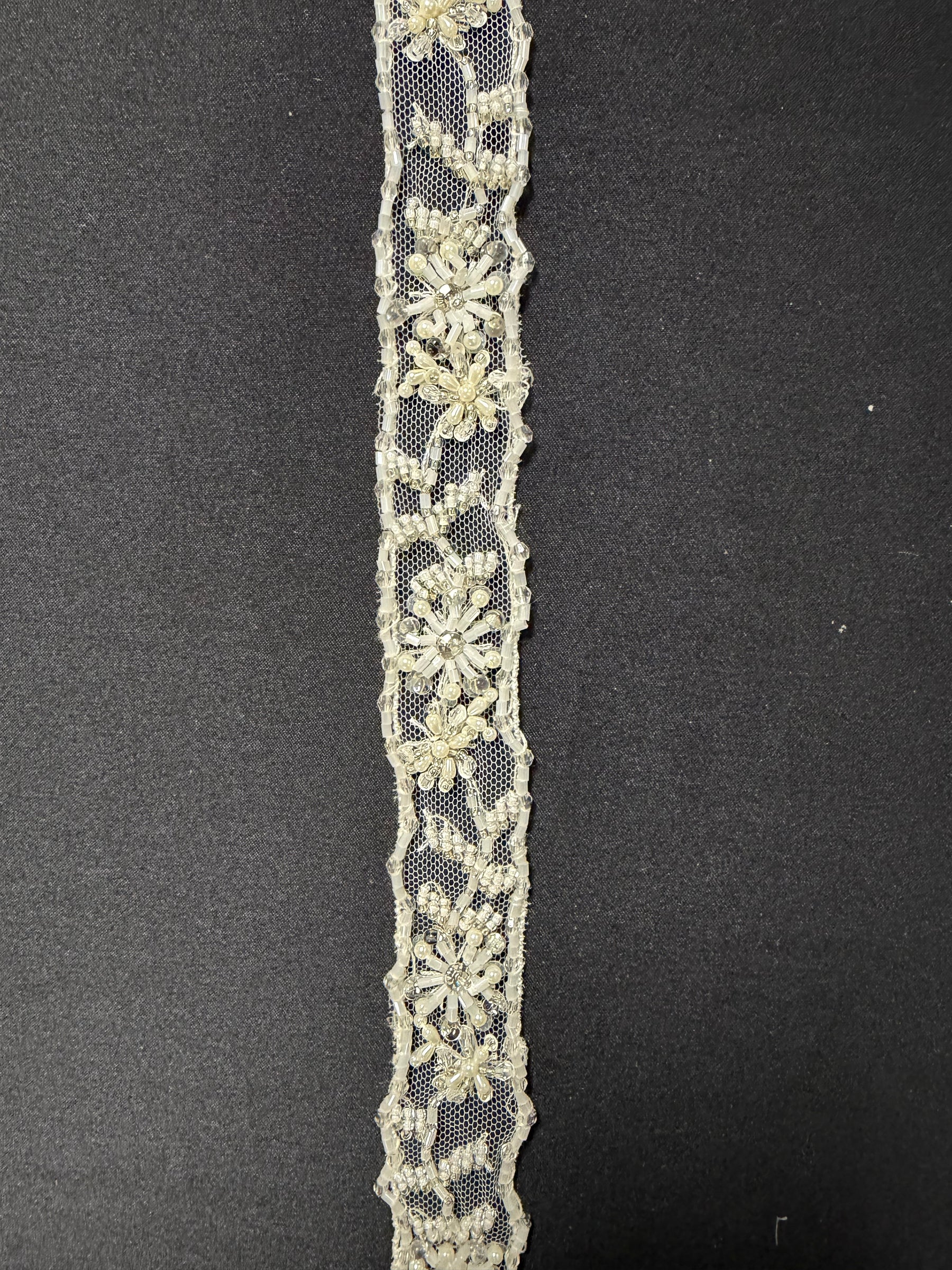 Ivory Beaded Sequin Edging - T166