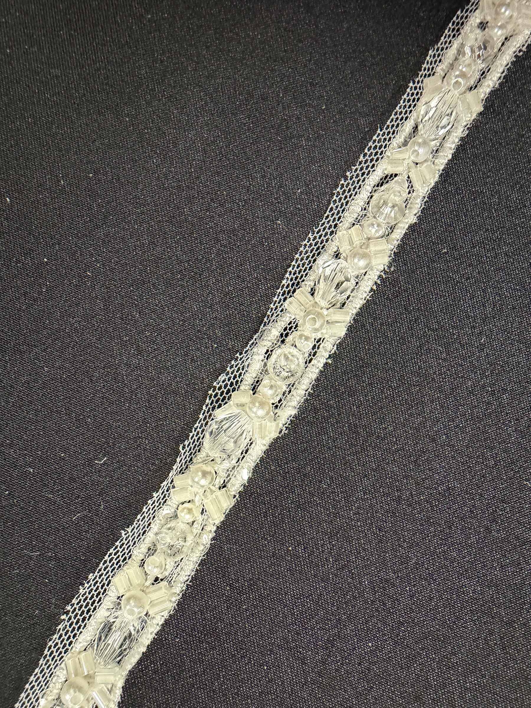 Ivory Beaded Sequin Edging - T956