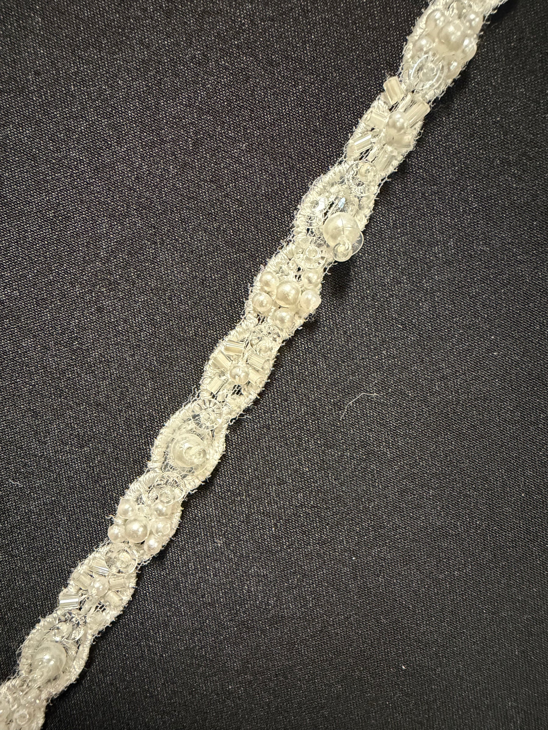 Ivory Beaded Sequin Edging - T957
