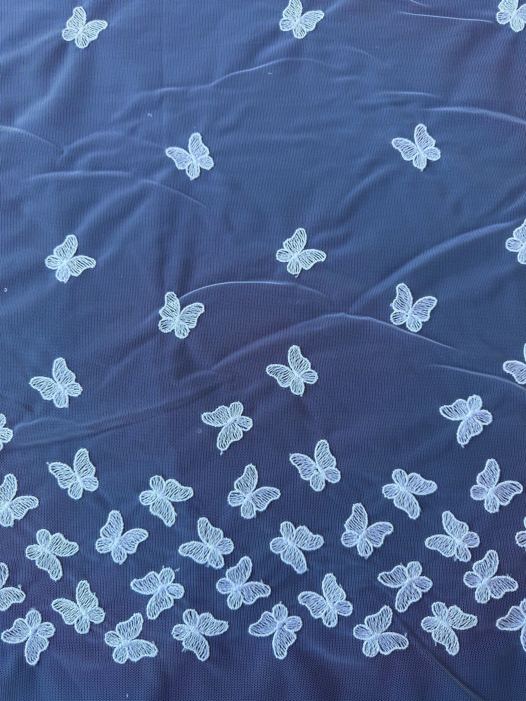 White Embroidered Butterfly Lace – EU5001