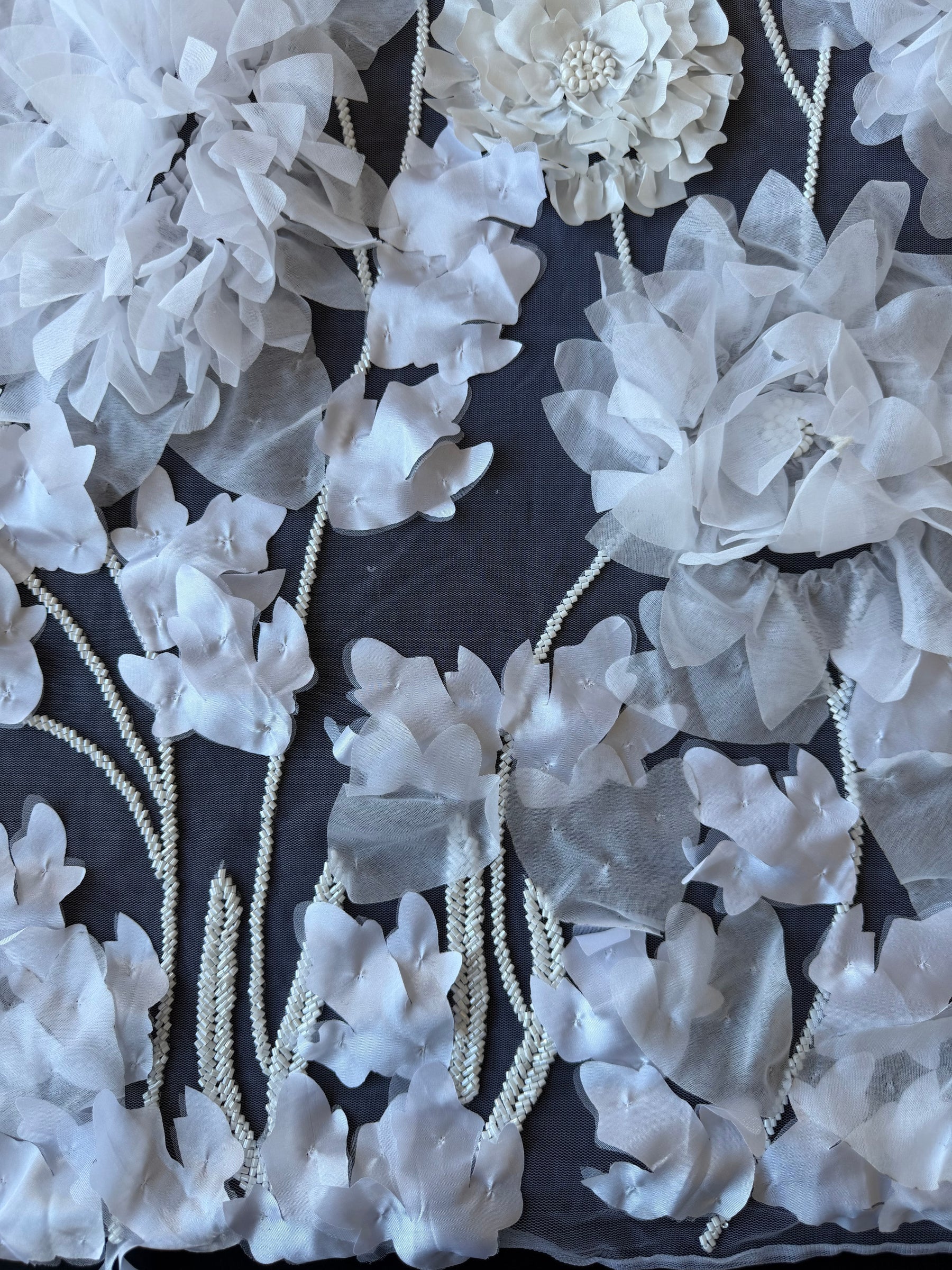 Ivory 3D Emb Beaded Tulle - EB1109