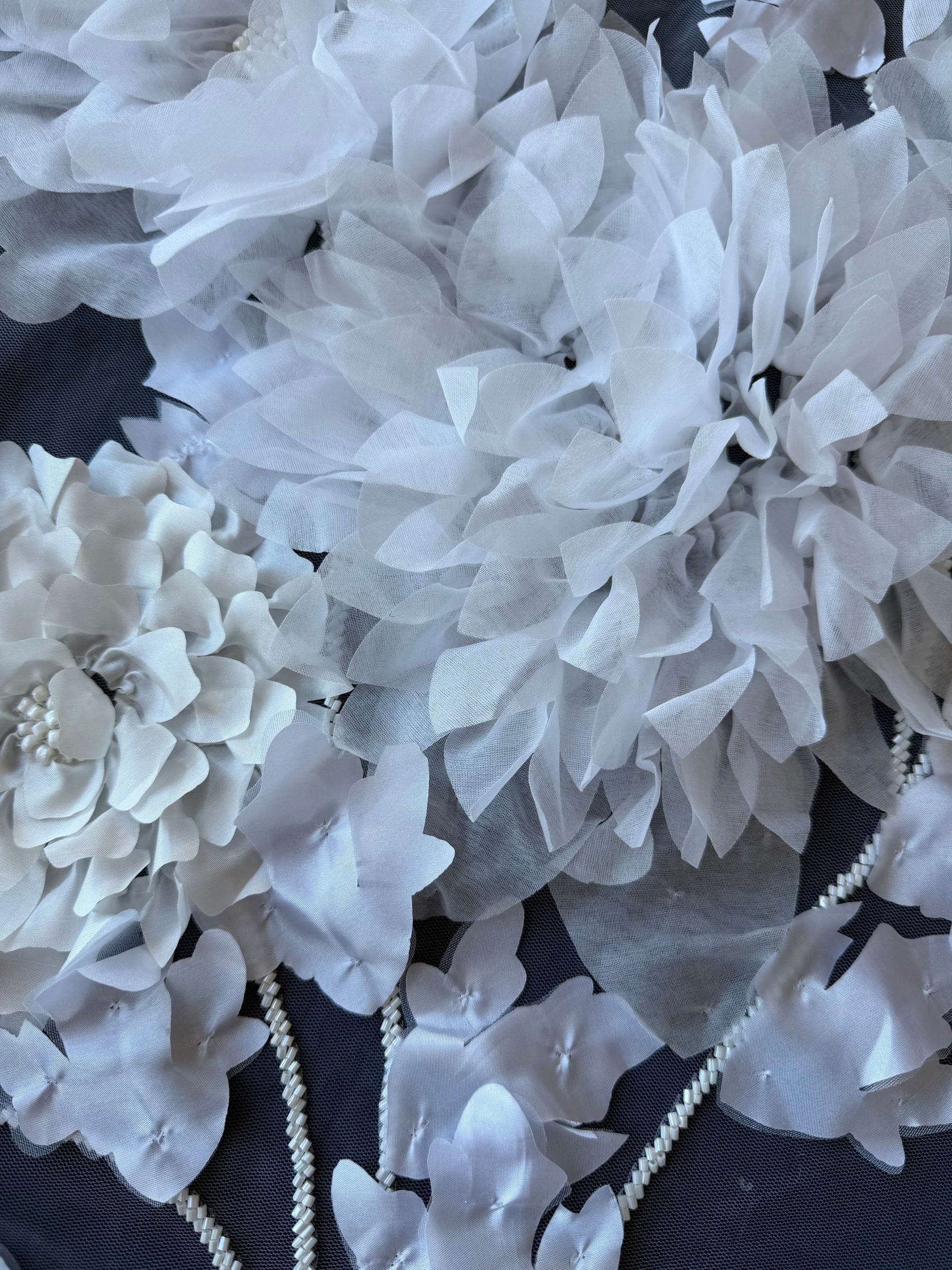 Ivory 3D Emb Beaded Tulle - EB1109