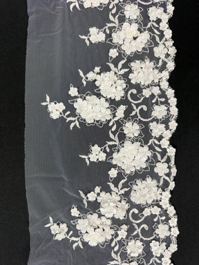Ivory 3D Beaded Sequin Edging - T879