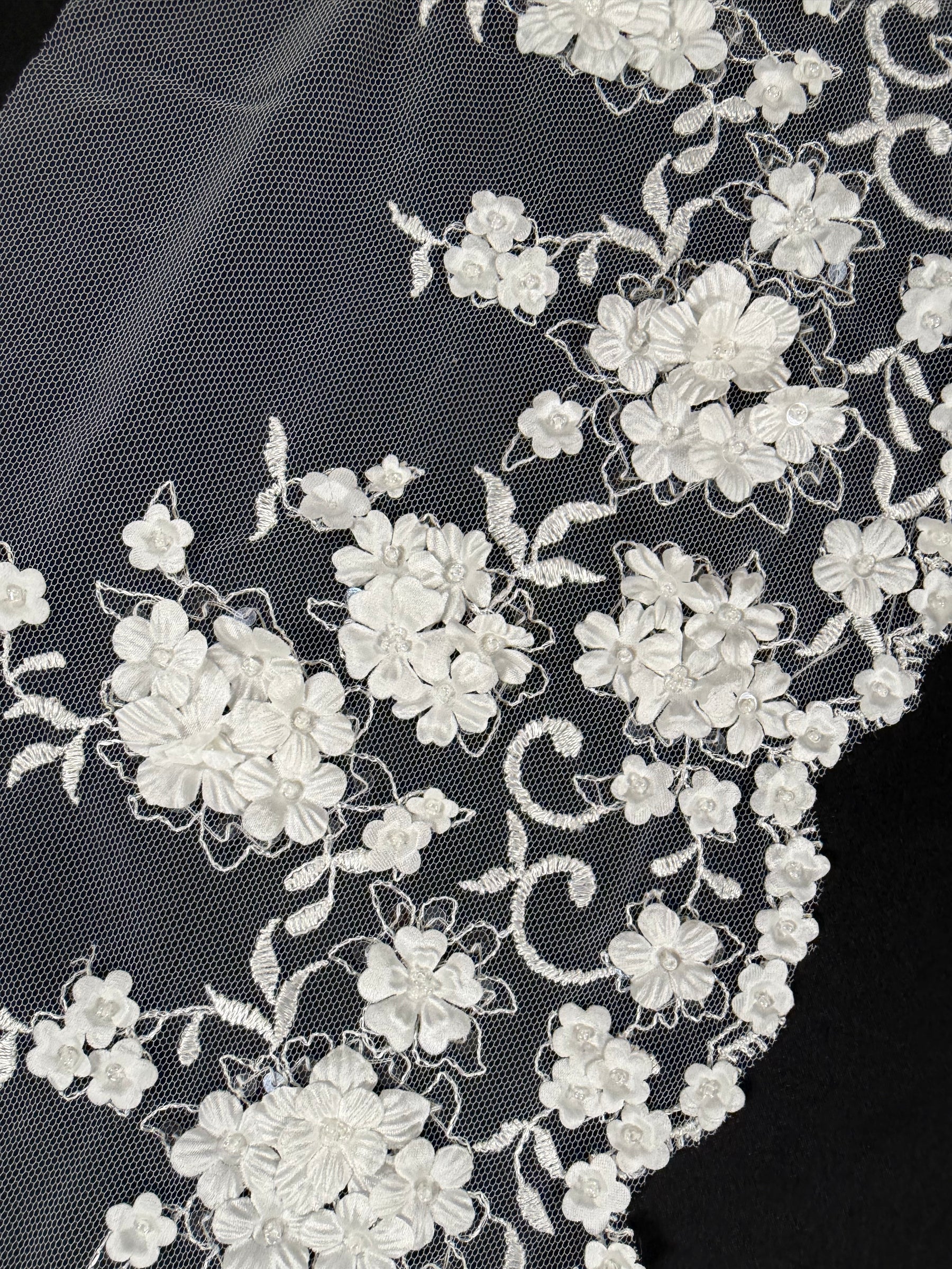 Ivory 3D Beaded Sequin Edging - T879