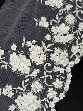 Ivory 3D Beaded Sequin Edging - T879