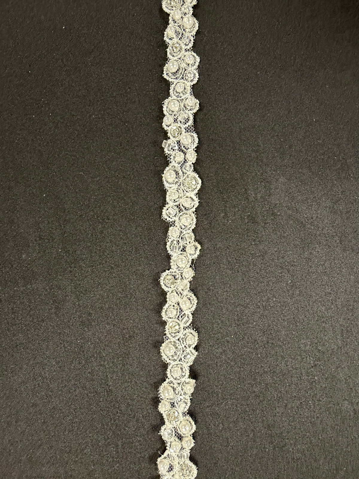 White Beaded Lace Trim - Sage (T834)