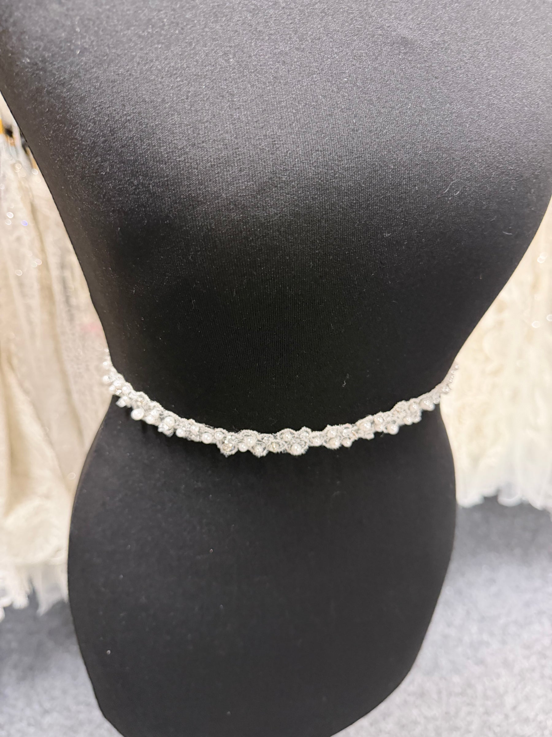 White Beaded Lace Trim - Sage (T834)