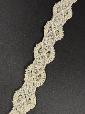 Ivory Beaded Sequin Edging - T836