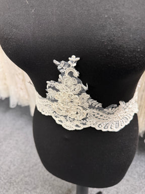 Ivory Beaded and Corded Lace Trim - T553