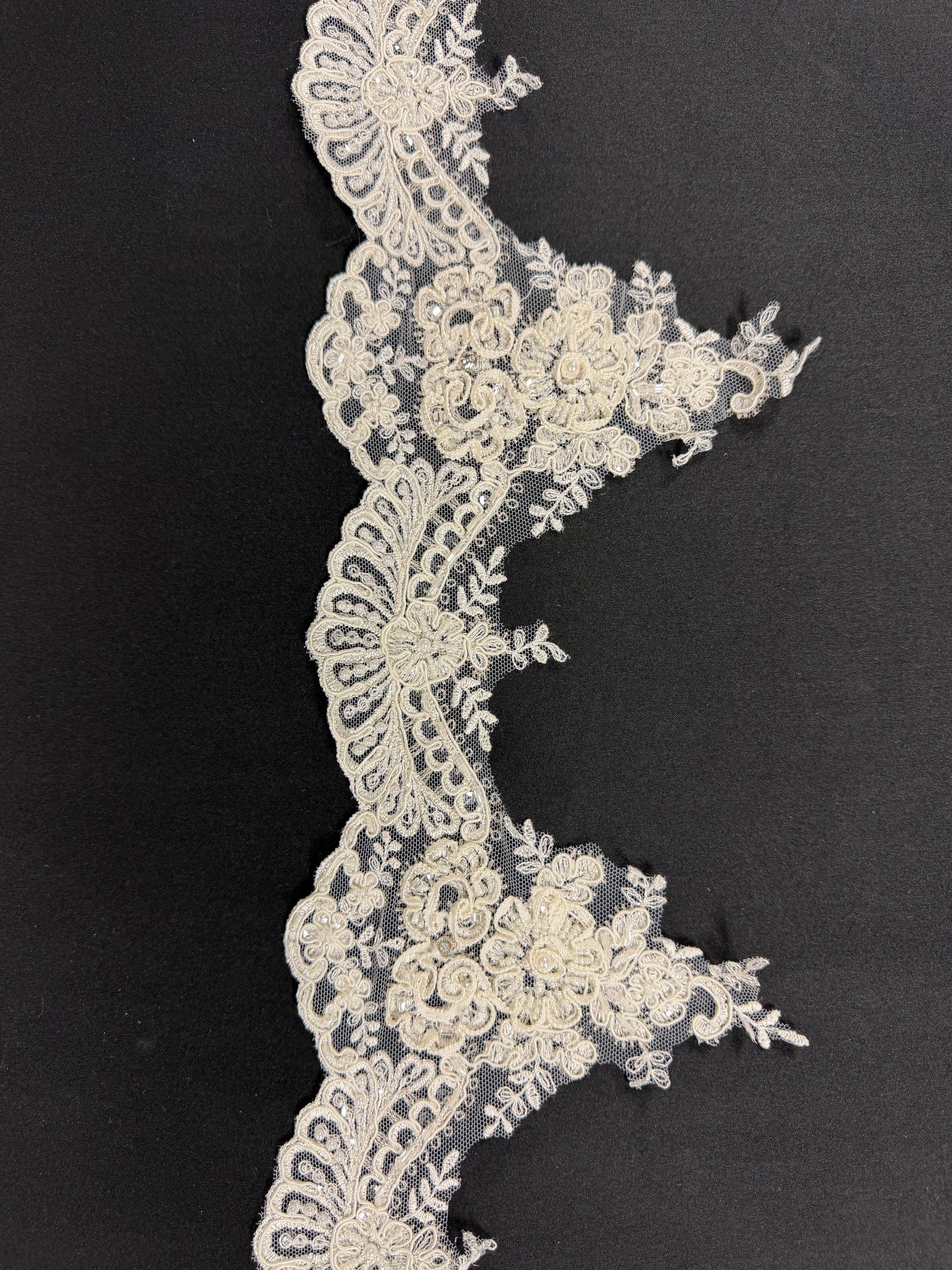 Ivory Beaded and Corded Lace Trim - T553