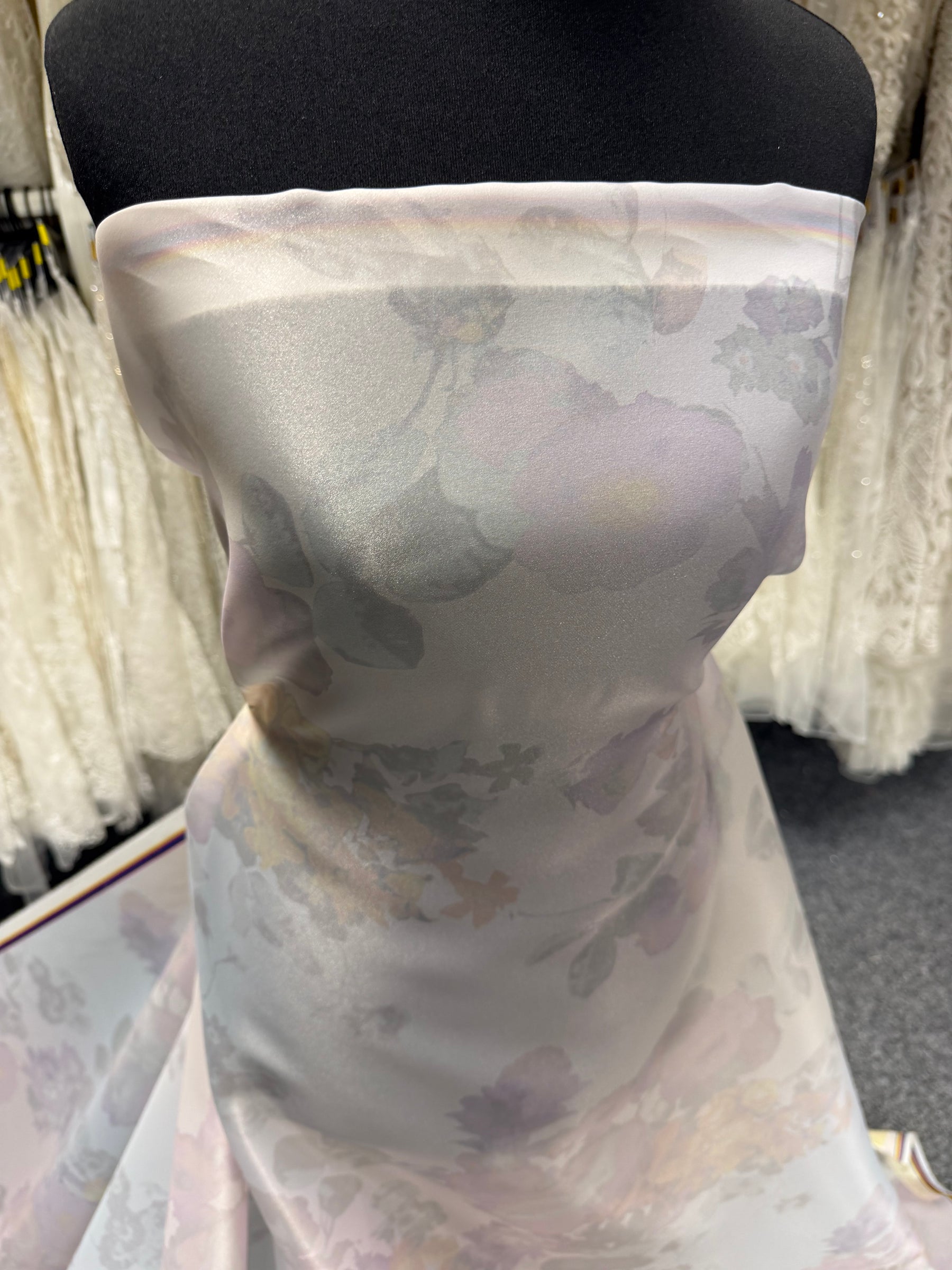 Ivory with Multi Coloured Printed Organza - PR2007