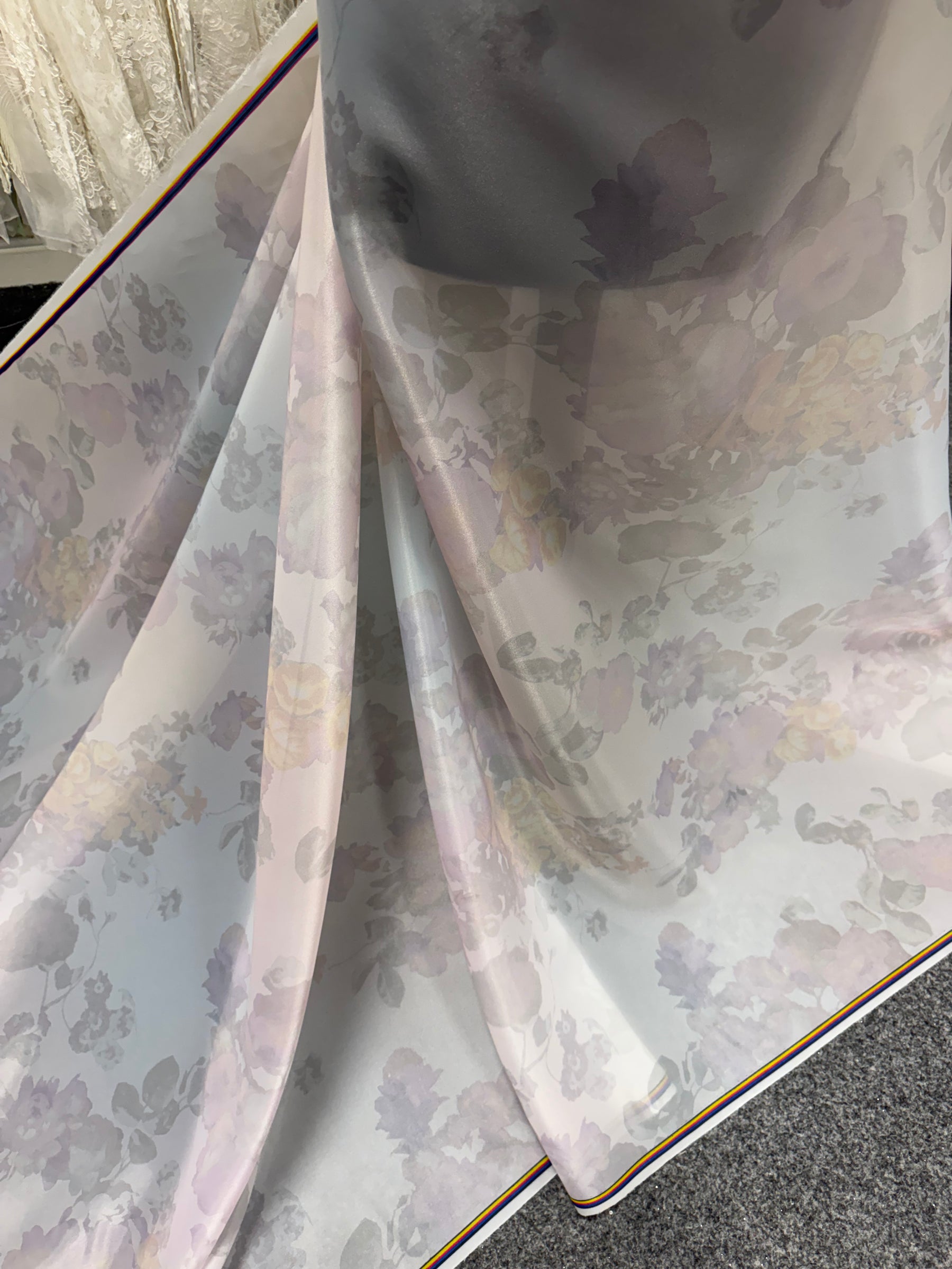 Ivory with Multi Coloured Printed Organza - PR2007