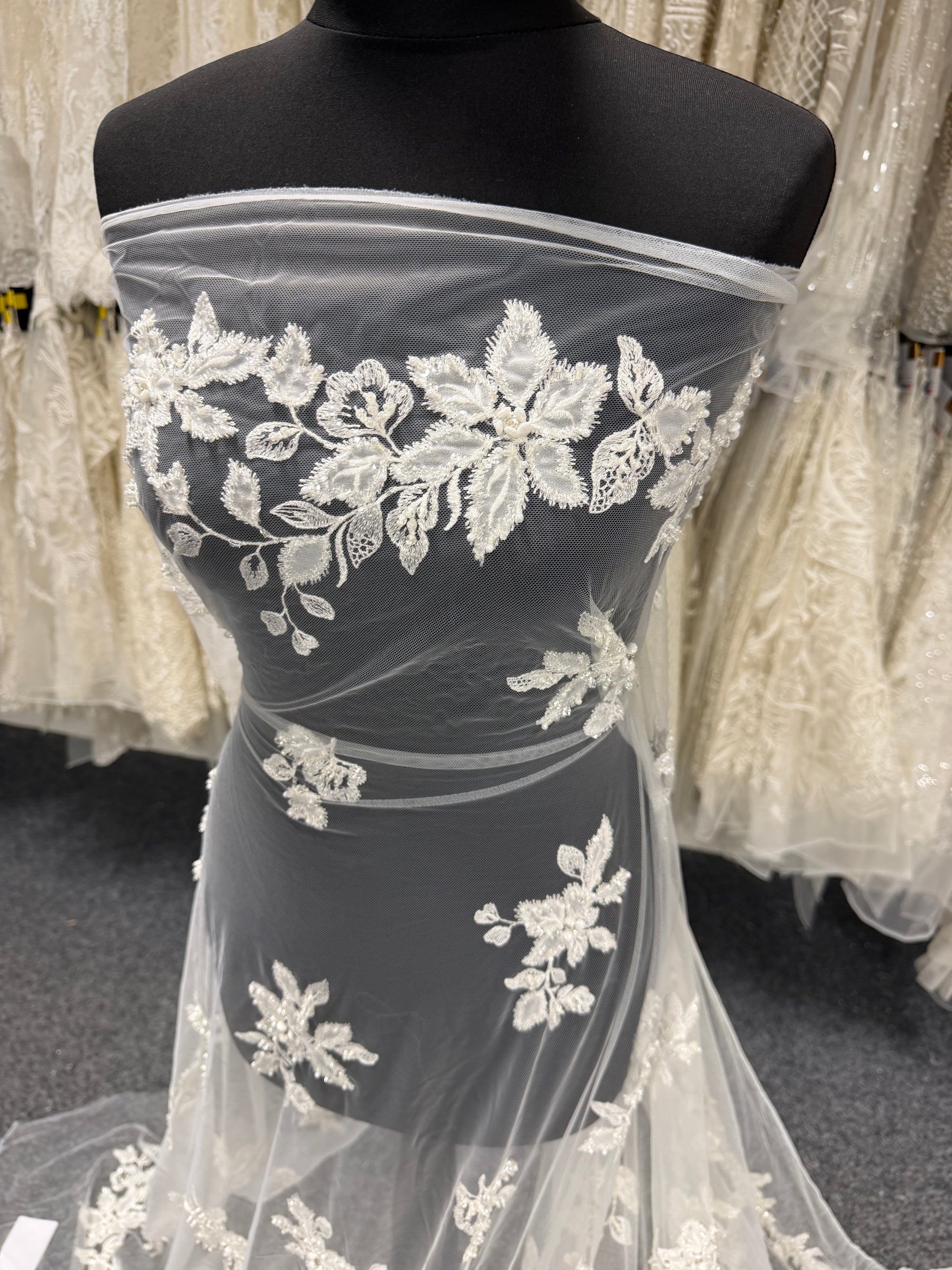 Ivory Embroidered Beaded Tulle - EB1072