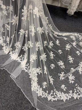Ivory Embroidered Beaded Tulle - EB1072
