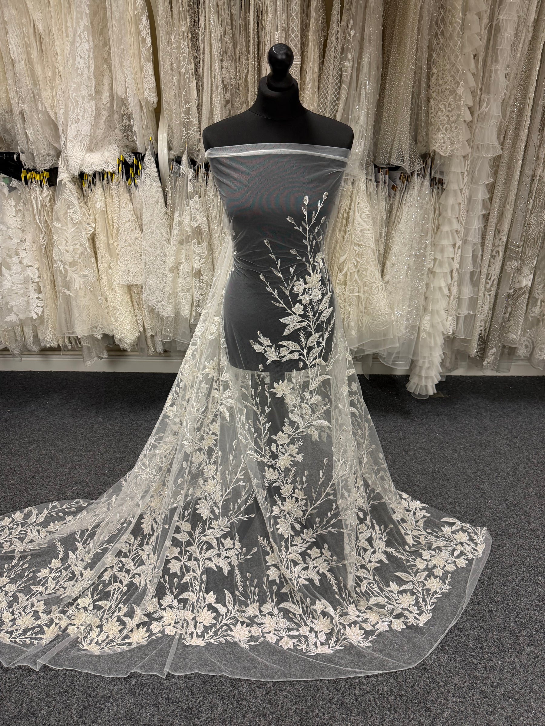 Ivory Embroidered Beaded Tulle - EB1053