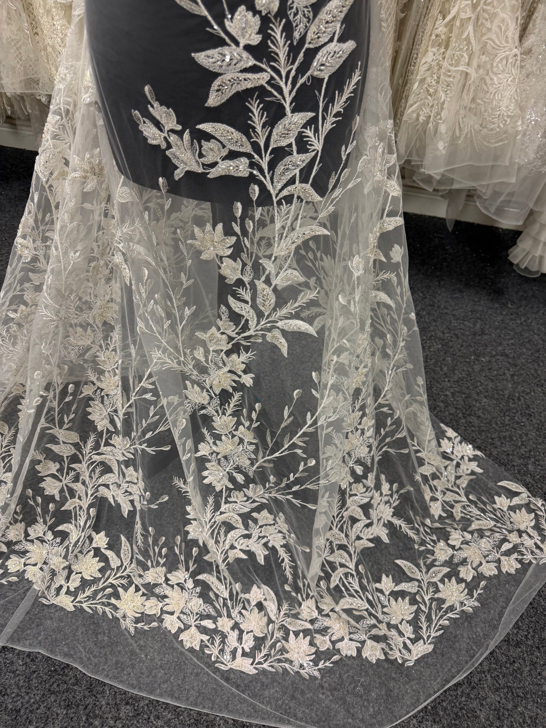Ivory Embroidered Beaded Tulle - EB1053
