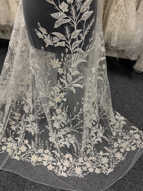 Ivory Embroidered Beaded Tulle - EB1053