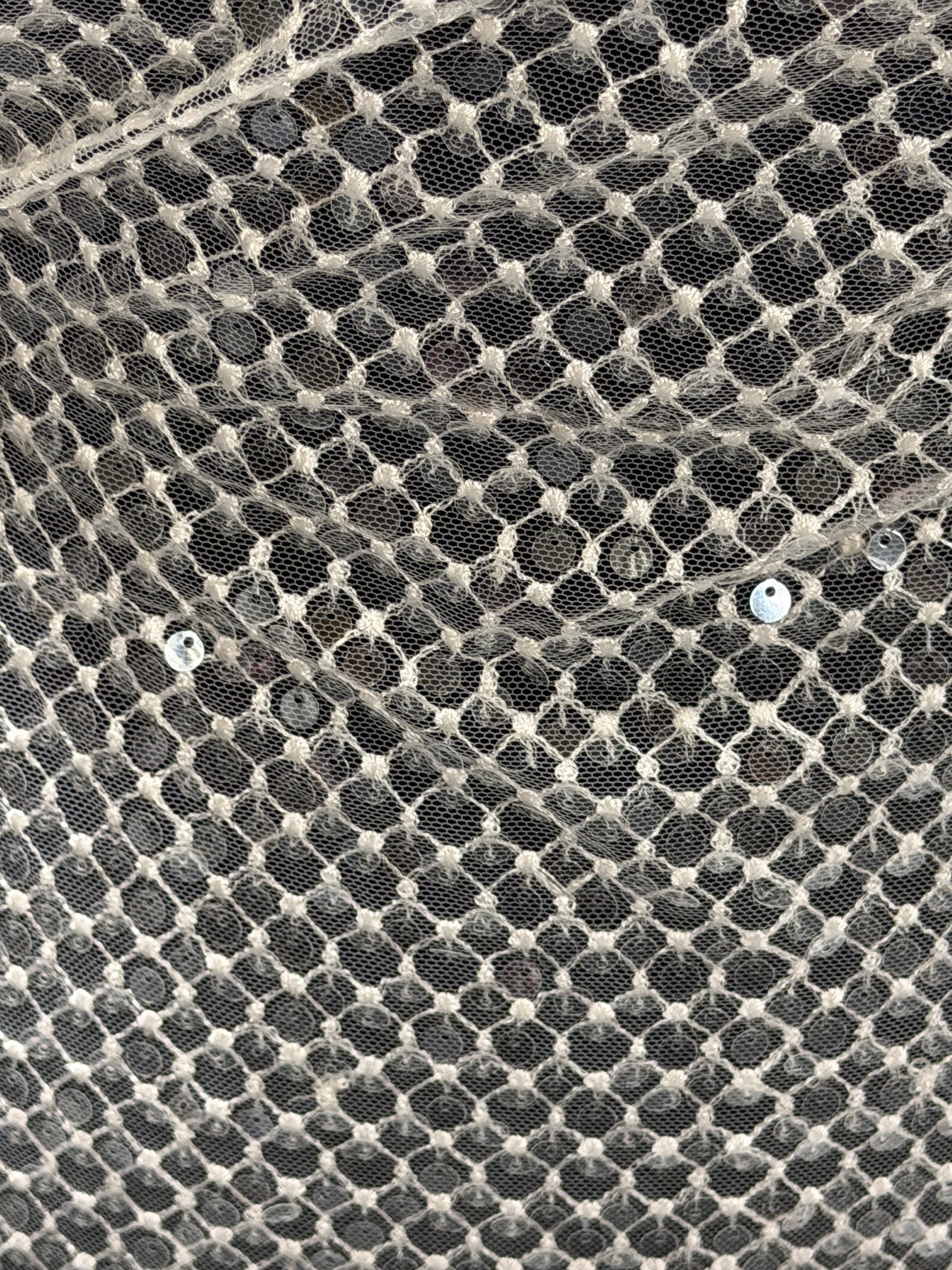 Ivory Sequin Lattice Lace - EB3032