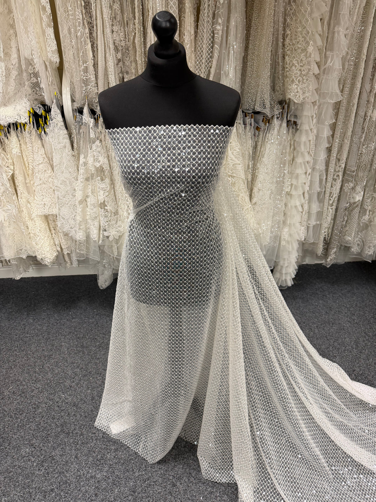 Ivory Sequin Lattice Lace - EB3032