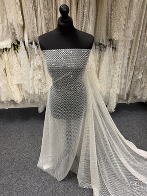 Ivory Sequin Lattice Lace - EB3032