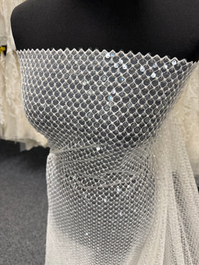 Ivory Sequin Lattice Lace - EB3032