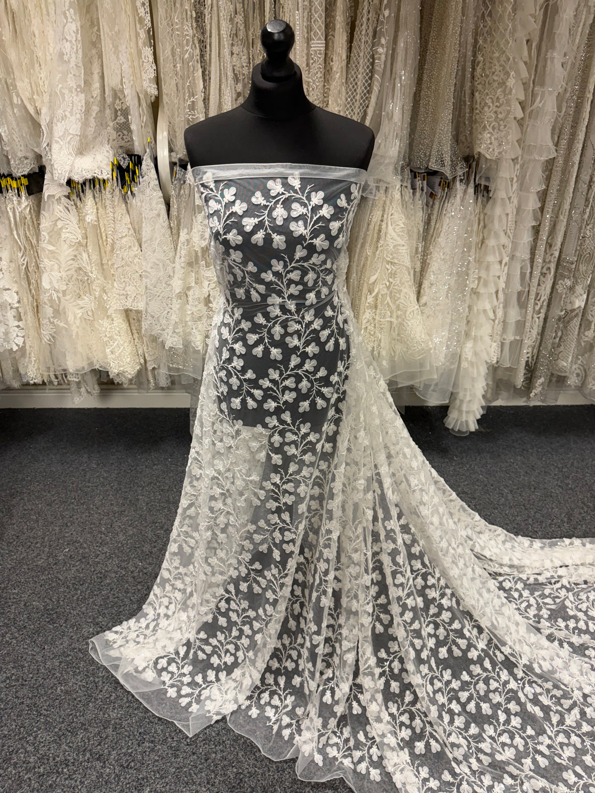 Ivory Embroidered Beaded Tulle - EB1055