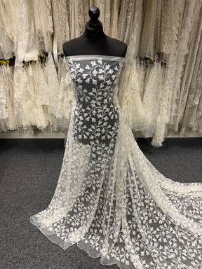 Ivory Embroidered Beaded Tulle - EB1055