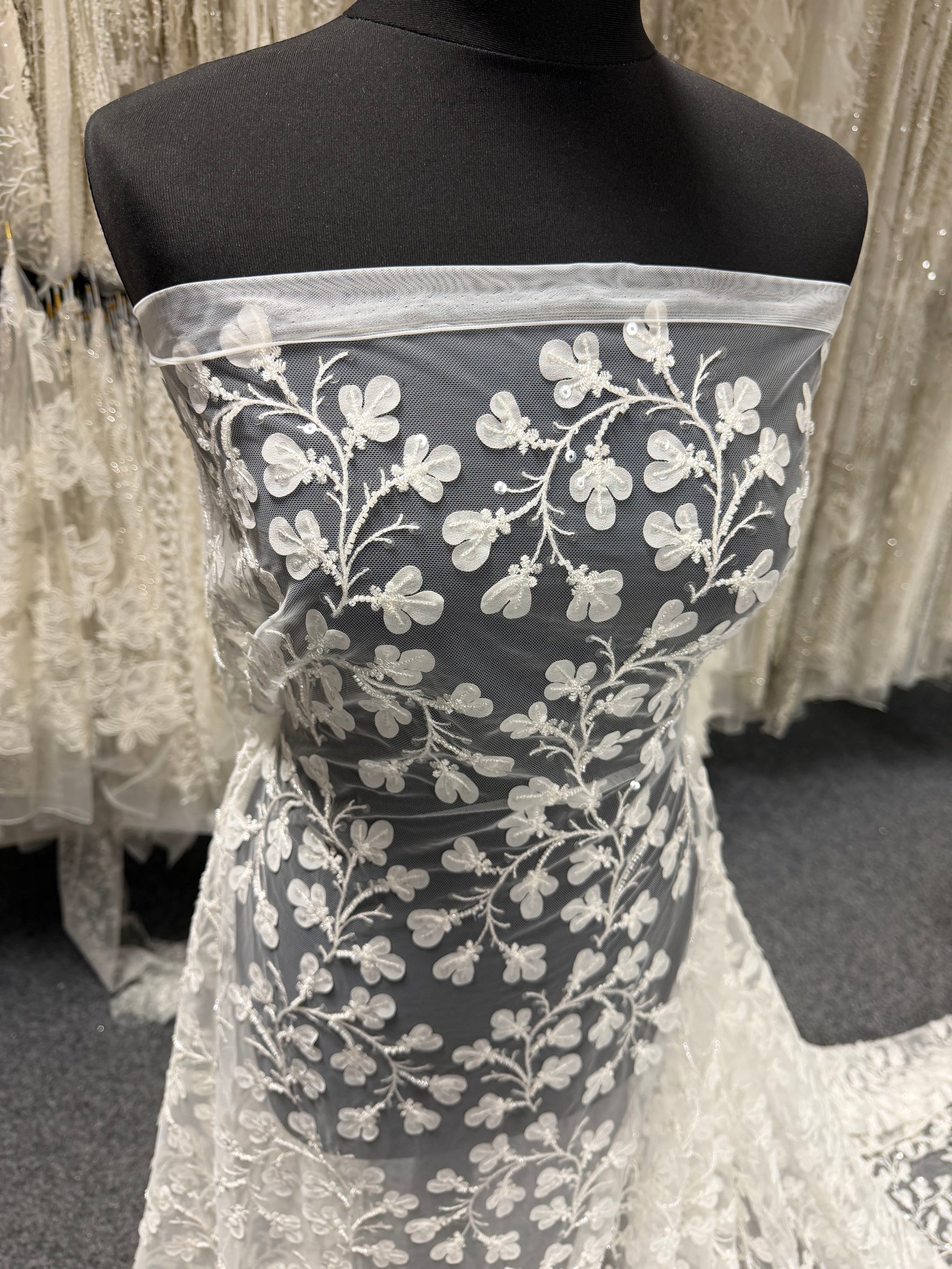 Ivory Embroidered Beaded Tulle - EB1055