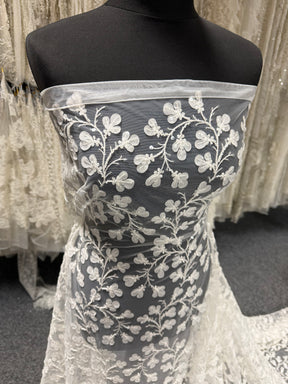Ivory Embroidered Beaded Tulle - EB1055