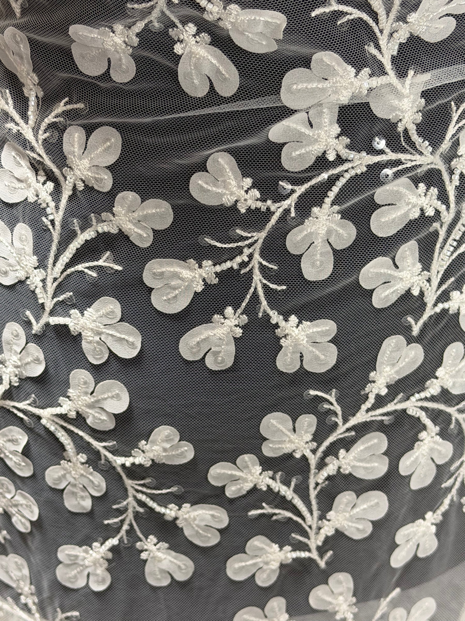 Ivory Embroidered Beaded Tulle - EB1055