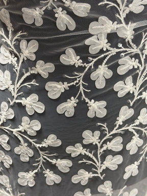Ivory Embroidered Beaded Tulle - EB1055