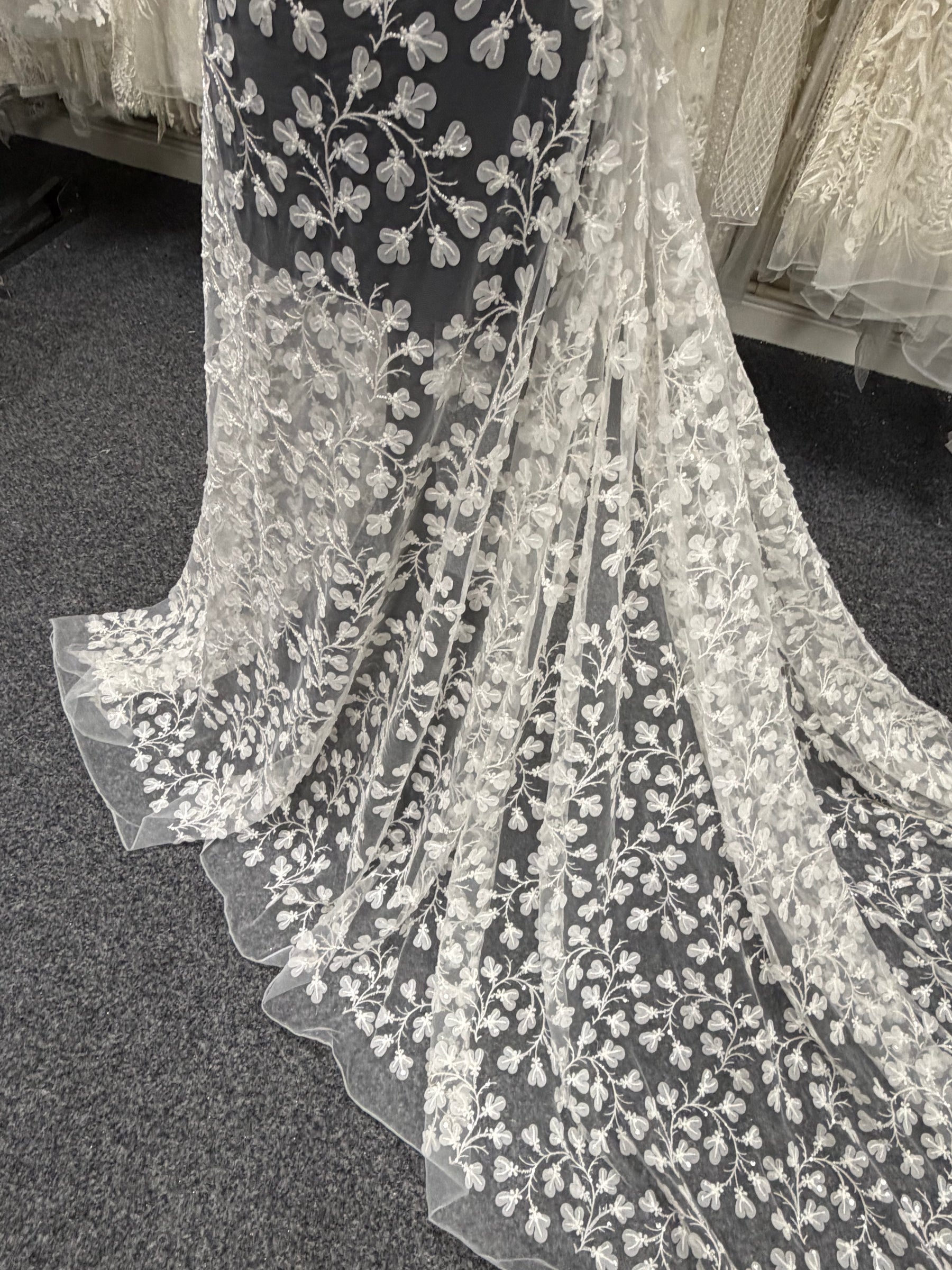 Ivory Embroidered Beaded Tulle - EB1055