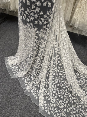 Ivory Embroidered Beaded Tulle - EB1055