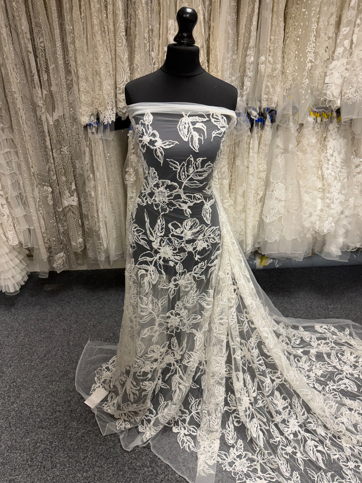 Ivory Embroidered Beaded Tulle - EB1100