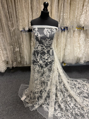 Ivory Embroidered Beaded Tulle - EB1100