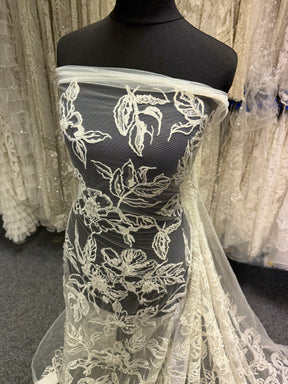Ivory Embroidered Beaded Tulle - EB1100