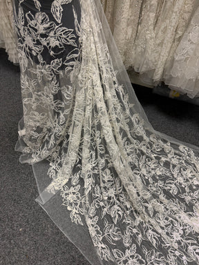 Ivory Embroidered Beaded Tulle - EB1100