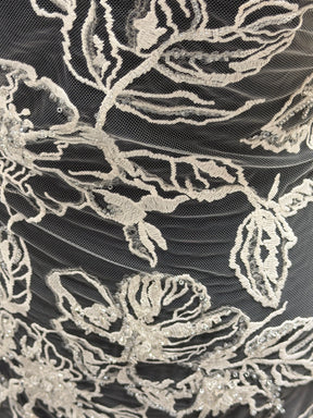 Ivory Embroidered Beaded Tulle - EB1100