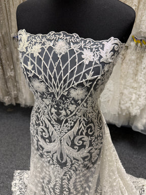 Ivory Embroidered Beaded Tulle - EB1062