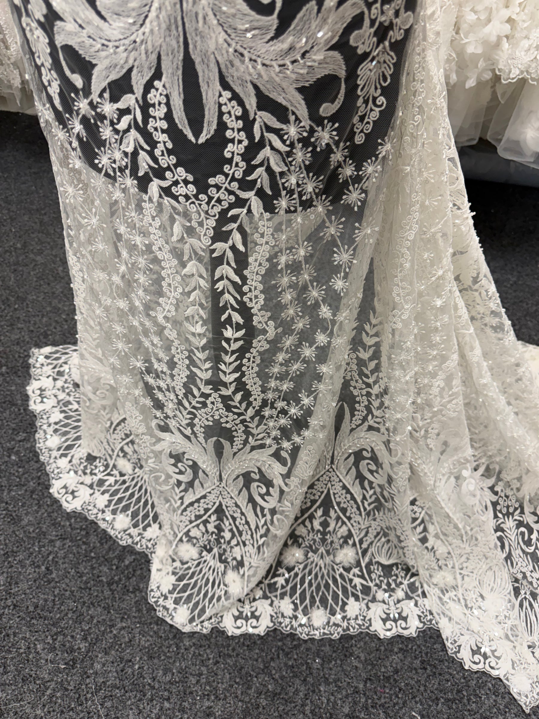 Ivory Embroidered Beaded Tulle - EB1062