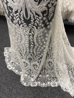 Ivory Embroidered Beaded Tulle - EB1062