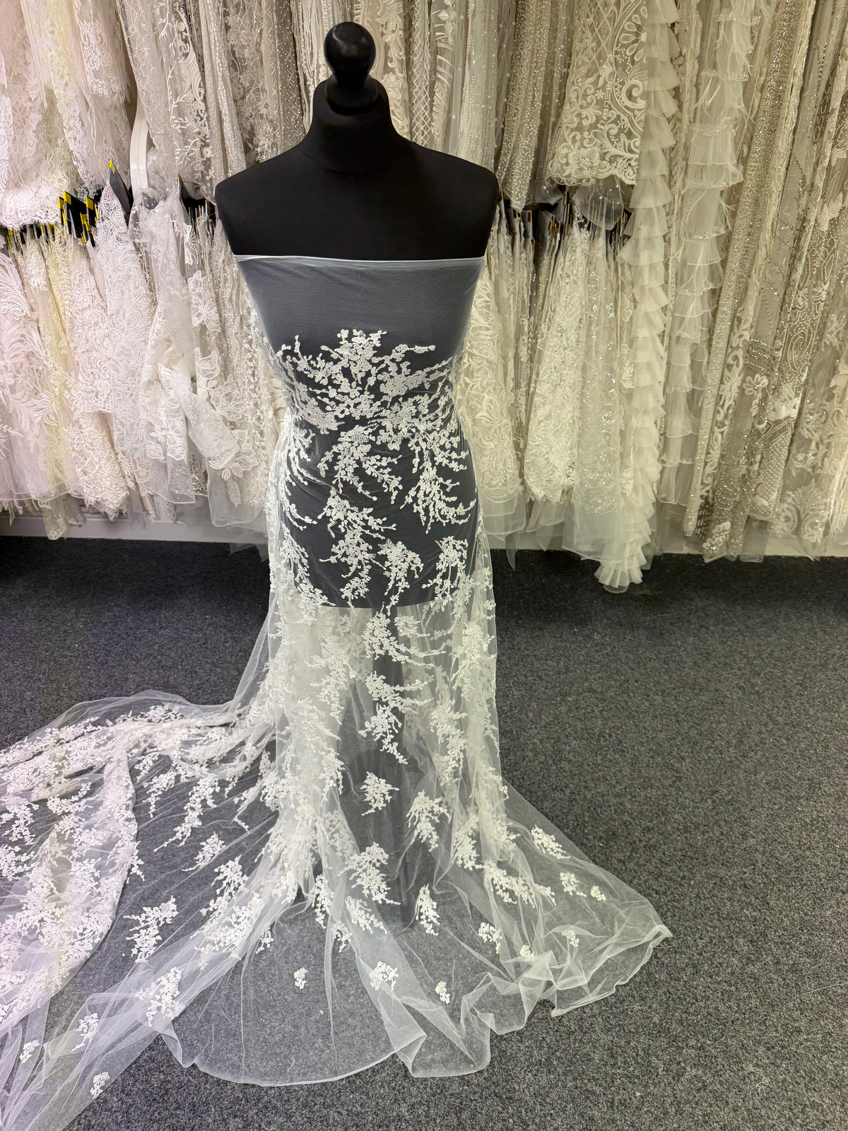 Ivory Embroidered Beaded Tulle - EB1093
