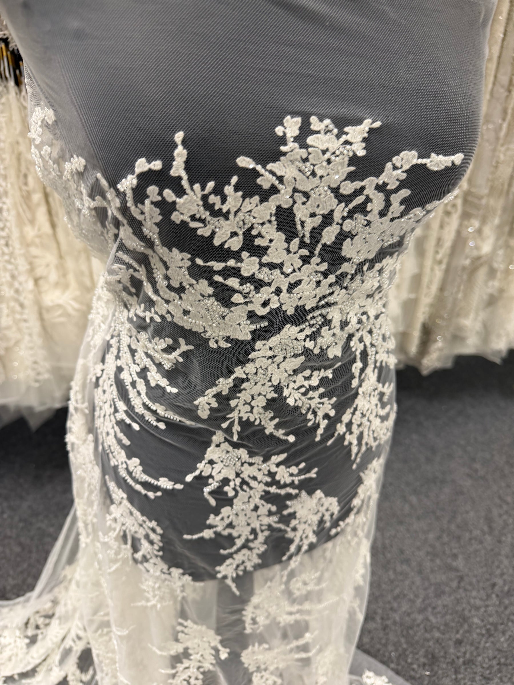 Ivory Embroidered Beaded Tulle - EB1093