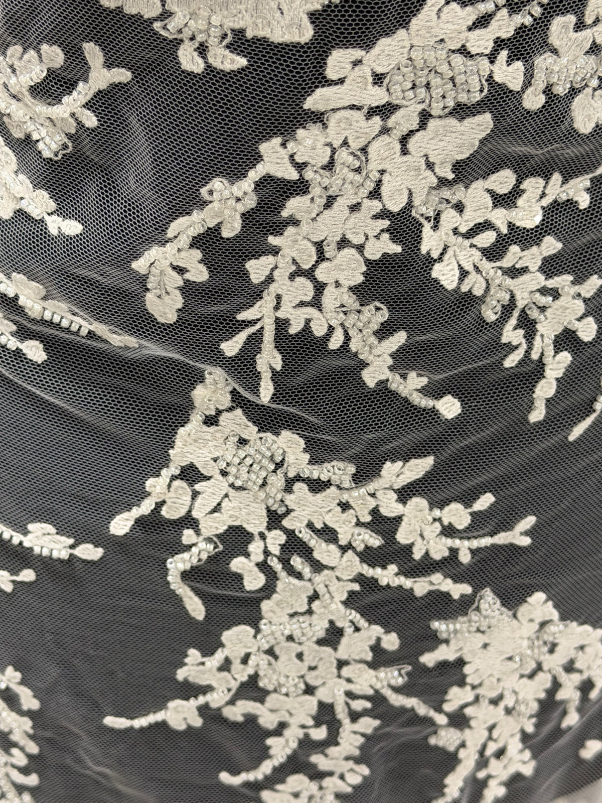 Ivory Embroidered Beaded Tulle - EB1093