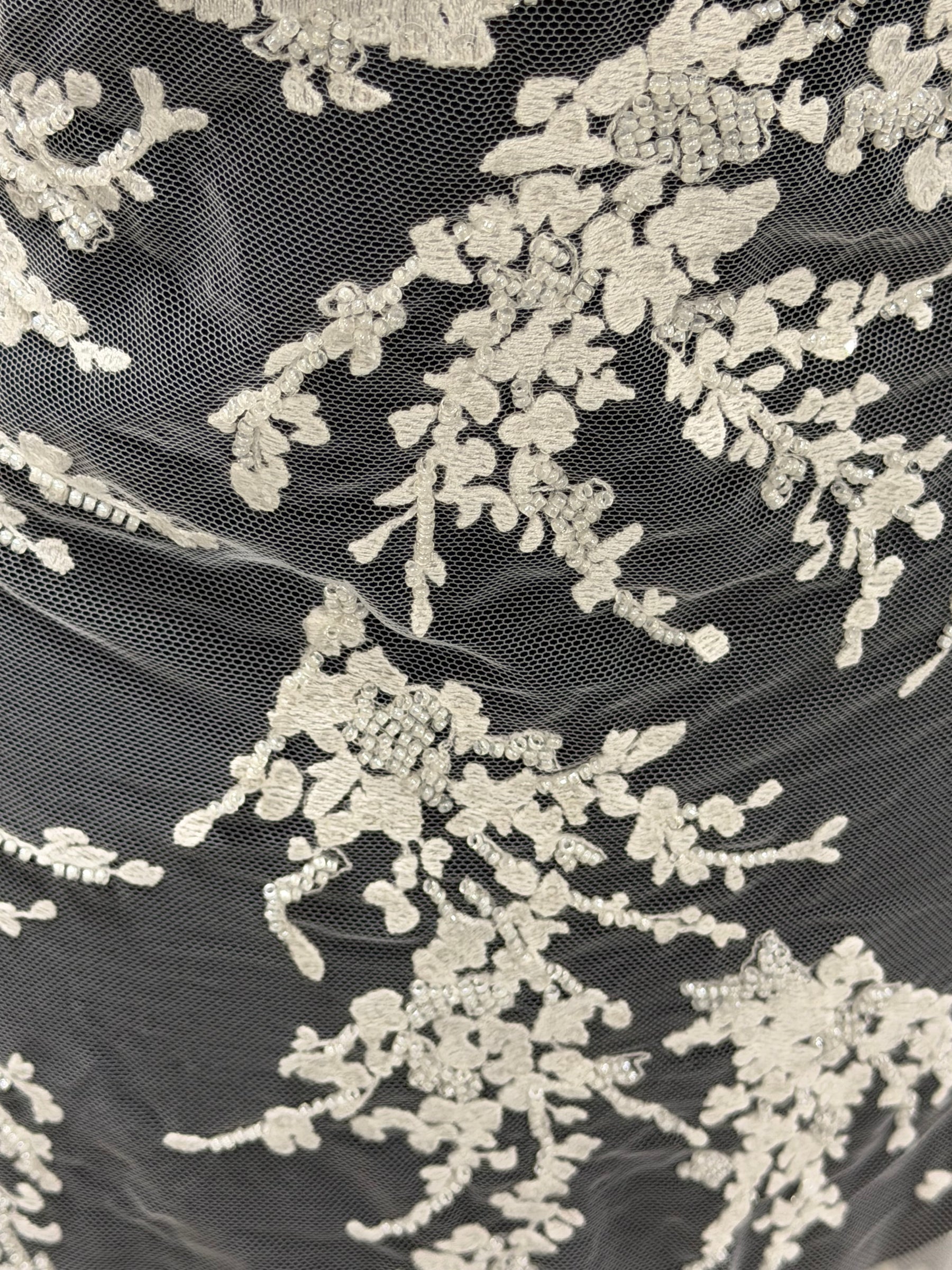 Ivory Embroidered Beaded Tulle - EB1093