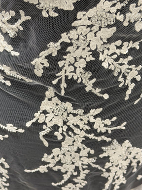 Ivory Embroidered Beaded Tulle - EB1093