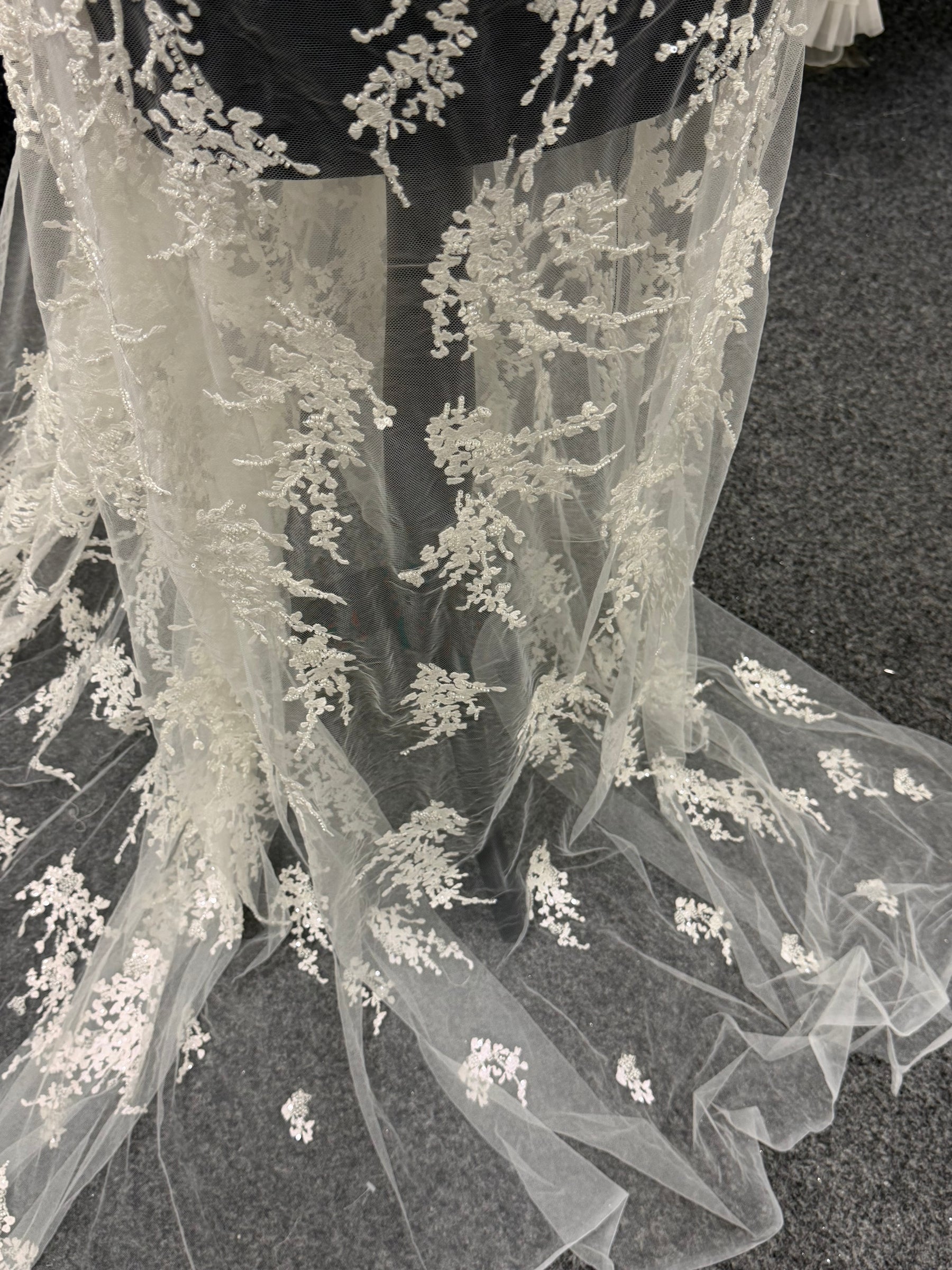 Ivory Embroidered Beaded Tulle - EB1093