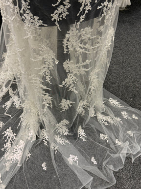 Ivory Embroidered Beaded Tulle - EB1093